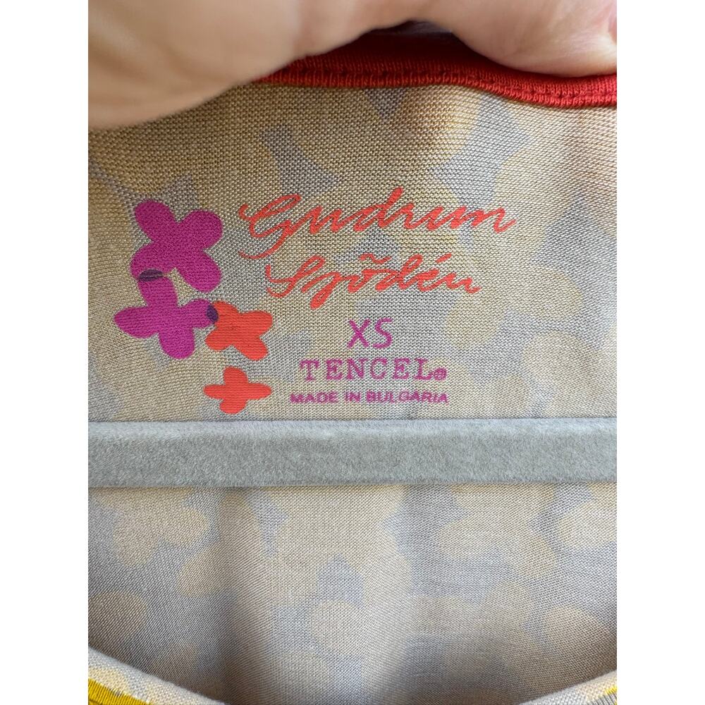 GUDRUN SJODEN Yellow Floral Stretch Knit T-Shirt Top XS - Picture 2 of 3